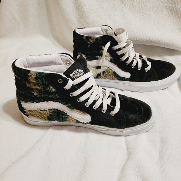 Vans unisex sk-8 Hi camo print sherpa black high top sneakers shoes - Picture 5 of 7
